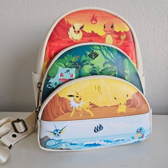 NWT Loungefly x Pokémon | Elements Triple Pocket Starters Colorful Mini Backpack - Picture 7 of 12